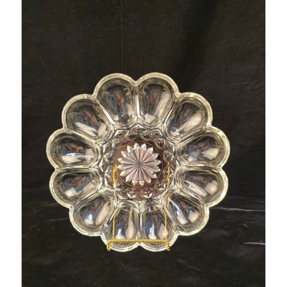 Vintage Clear Glass Deviled Egg Platter - Picture 1 of 5